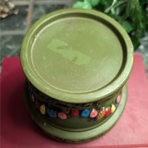 Ceramic Green Vintage Candleholder with Fruit Garland Enesco Inarco Napco X-8384 - Picture 7 of 10
